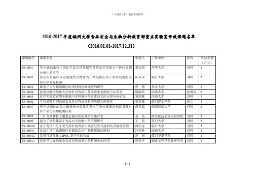 -2017年度福州大学食品安全与生物分析教育部重点实验