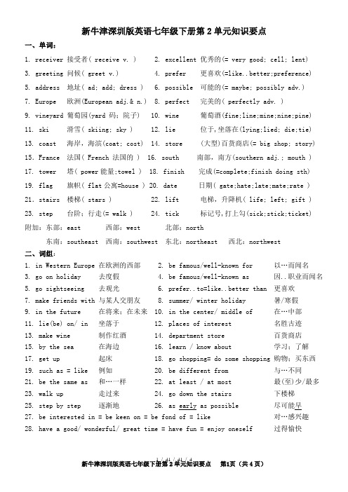 新牛津深圳版英语七年级下册第2单元知识要点