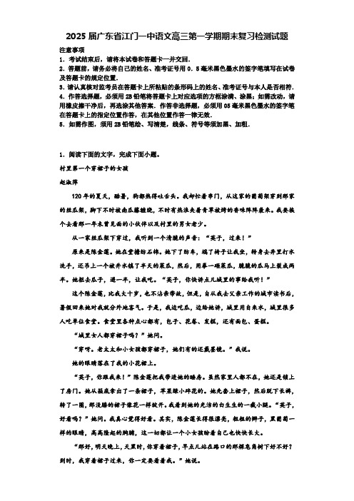 2025届广东省江门一中语文高三第一学期期末复习检测试题含解析