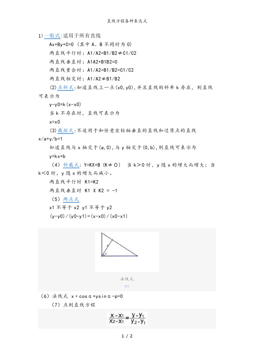 直线方程各种表达式