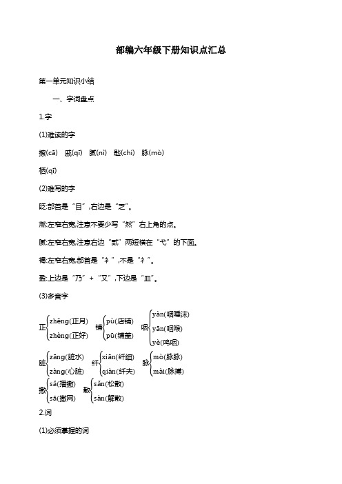 最新人教版小学六年级语文下册全册知识要点汇总