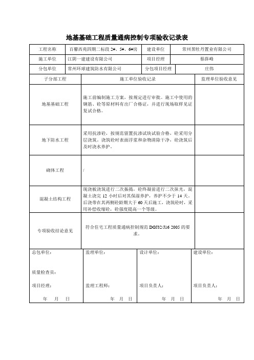 地基基础工程质量通病控制专项验收记录表