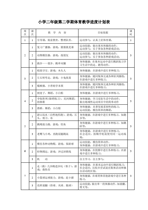 二年级体育教学进度计划表