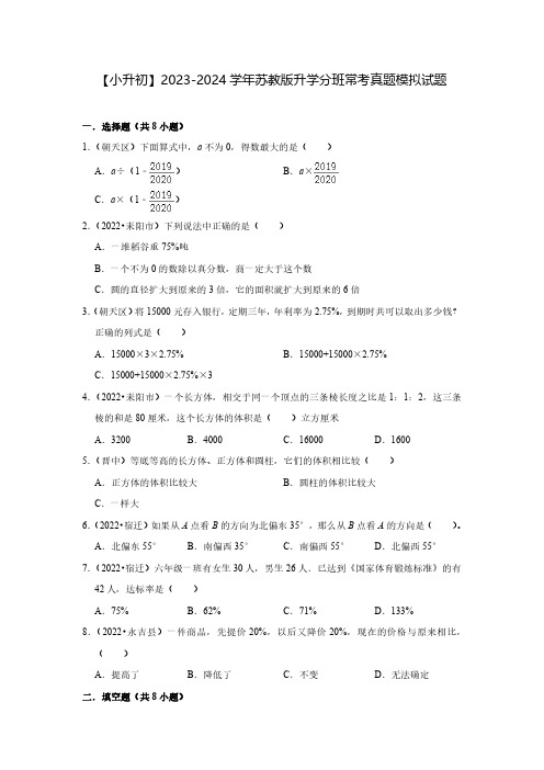 【小升初】2023-2024学年苏教版升学分班常考真题模拟试题2套(含解析)