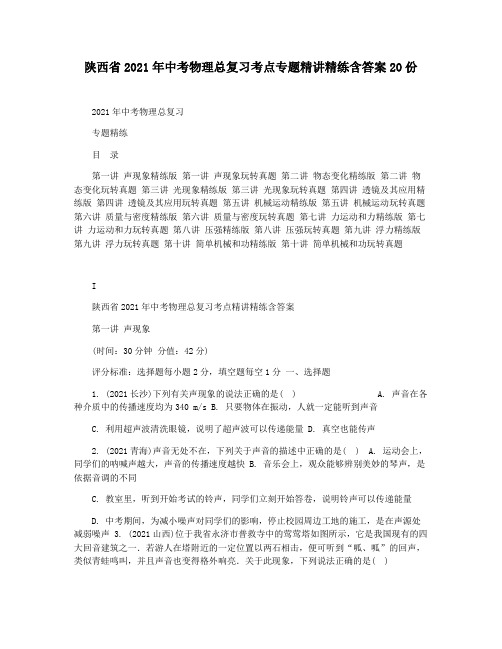 陕西省2021年中考物理总复习考点专题精讲精练含答案20份