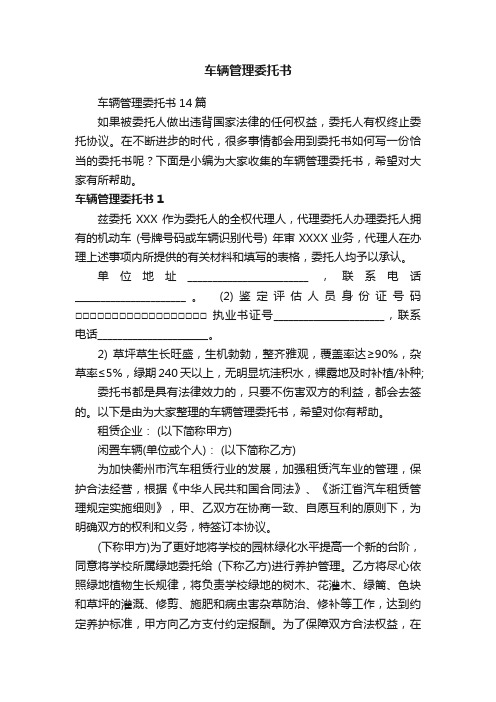 车辆管理委托书14篇