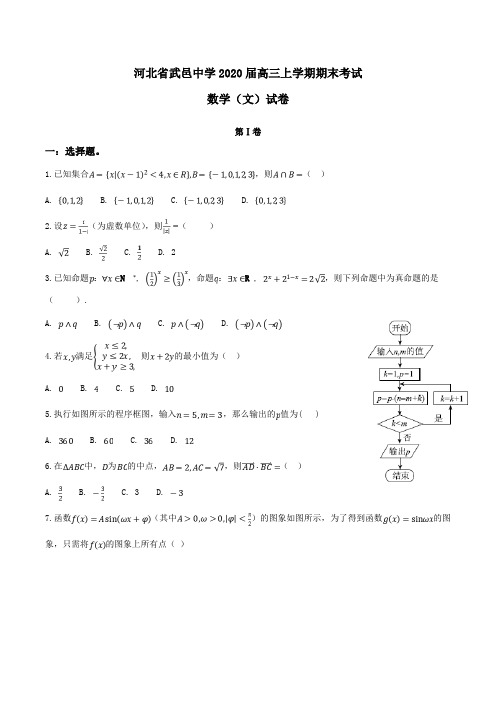 河北省武邑中学2020届高三上学期期末考试数学(文)试卷Word版含解析