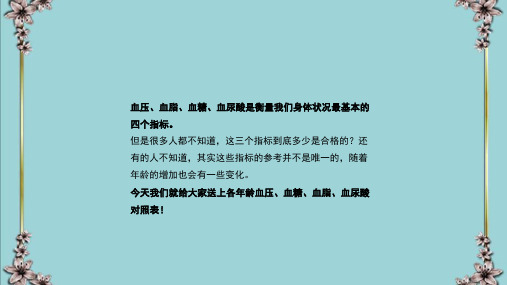 各年龄血压、血糖、血脂、血尿酸对照表