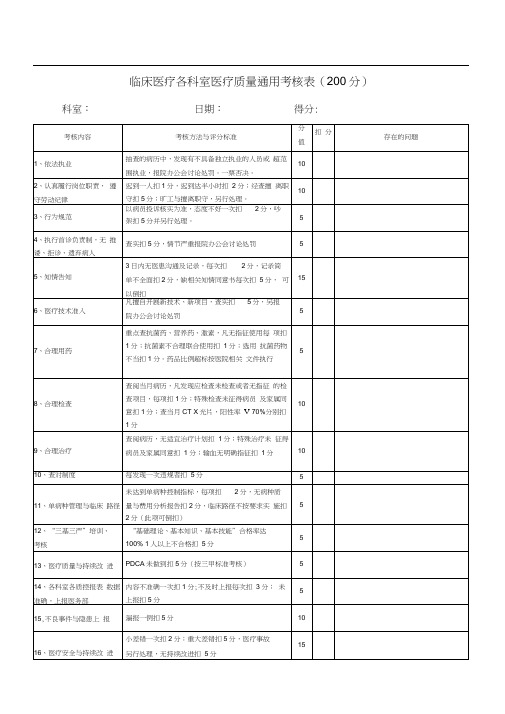 医疗质量考核表