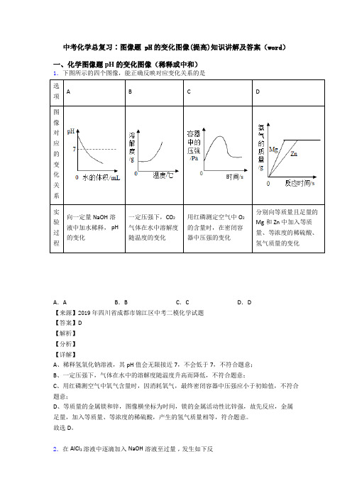 中考化学总复习∶图像题 pH的变化图像(提高)知识讲解及答案(word)