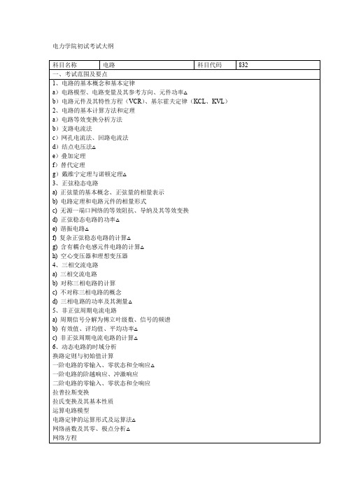 电力学院初试考试大纲