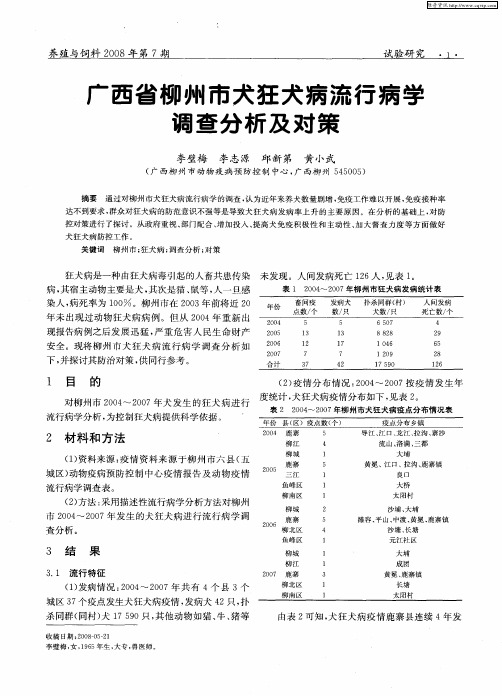 广西省柳州市犬狂犬病流行病学调查分析及对策