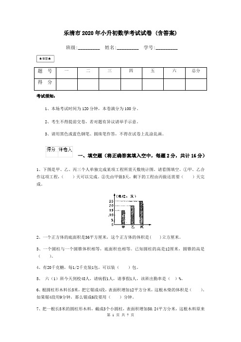 乐清市2020年小升初数学考试试卷 (含答案)