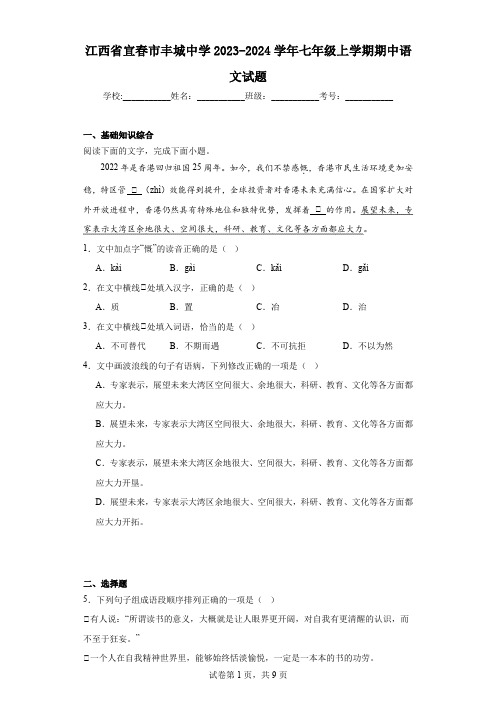 江西省宜春市丰城中学2023-2024学年七年级上学期期中语文试题