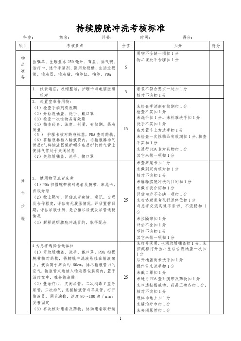 北京市三甲医院-护理标准-持续膀胱冲洗考核标准