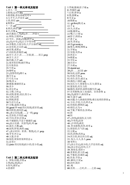 八年级英语上册单词默写表