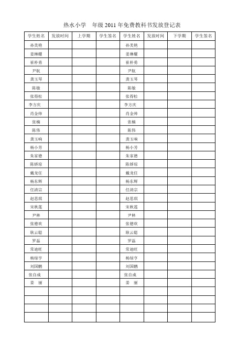 热水小学2011年学生免费教科书发放登记表2