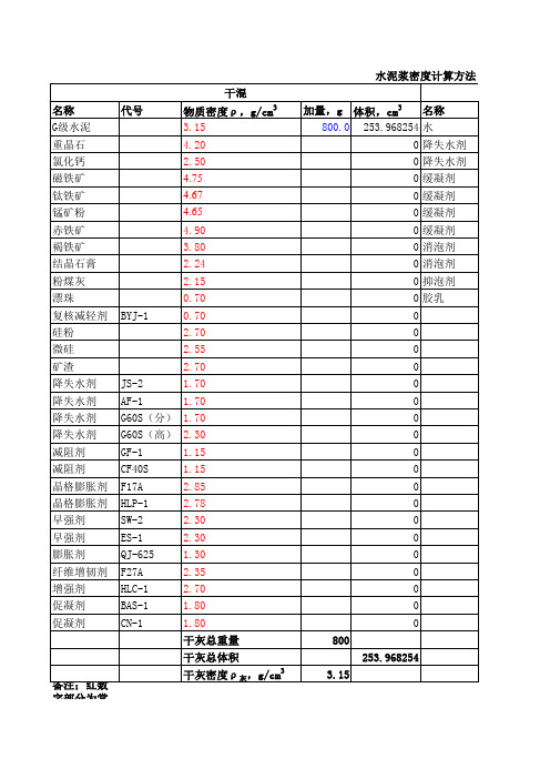 固井相关计算