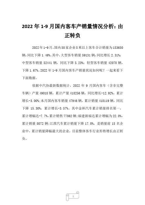 2023年1-9月国内客车产销量情况分析：由正转负