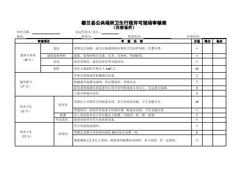 公共场所卫生行政许可现场审核表(住宿场所)