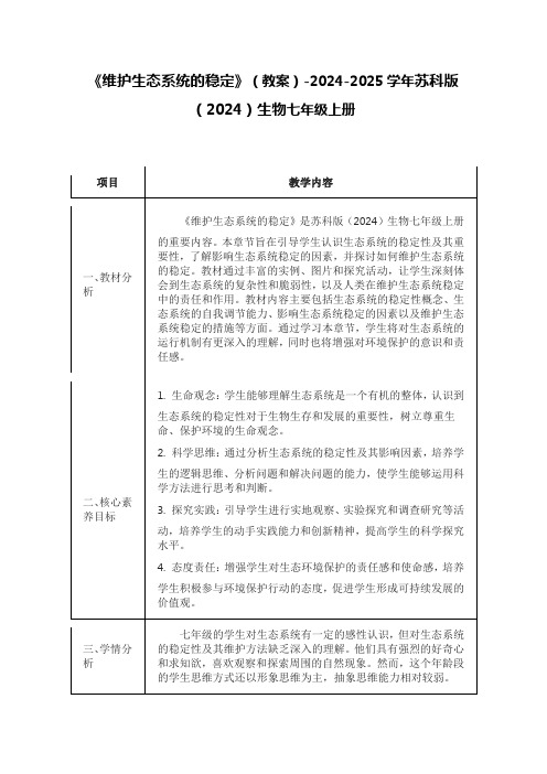 《维护生态系统的稳定》(教案)-2024-2025学年苏科版(2024)生物七年级上册