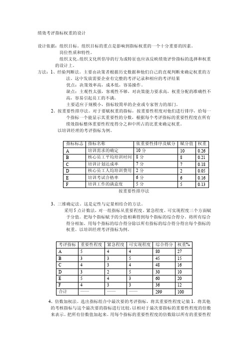 绩效考评指标权重的设计