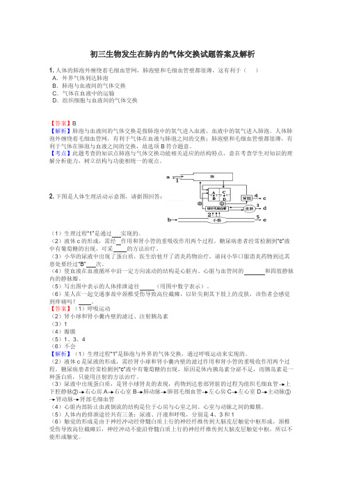 初三生物发生在肺内的气体交换试题答案及解析
