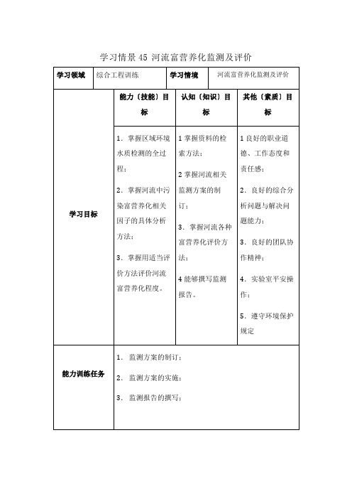 室内环境检测与控制技术专业《学习情景45 河流富营养化监测及评价》