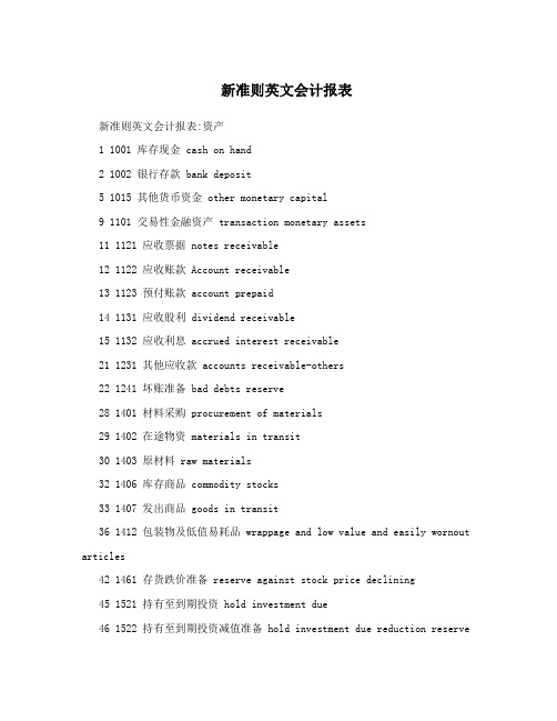 新准则英文会计报表