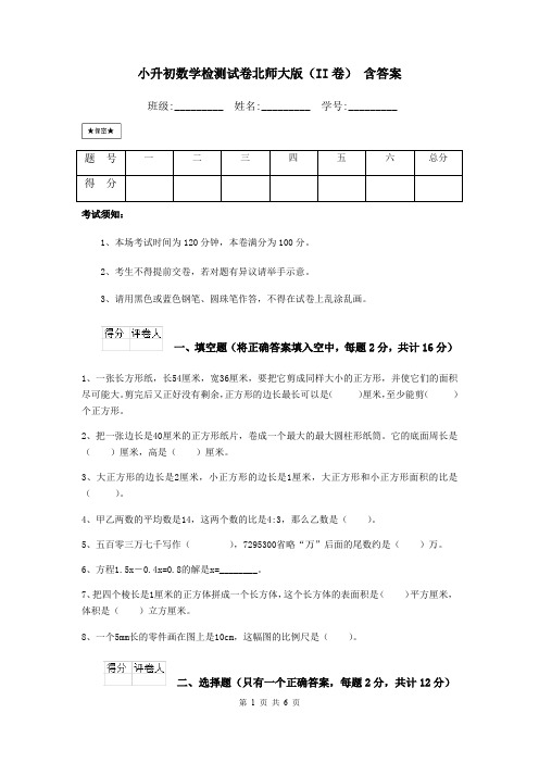 小升初数学检测试卷北师大版(II卷) 含答案