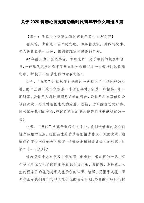 关于2020青春心向党建功新时代青年节作文精选5篇