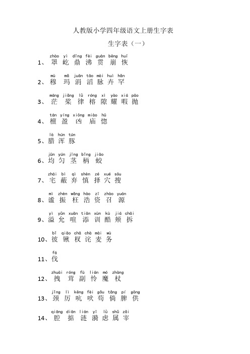 小学四年级语文生字表