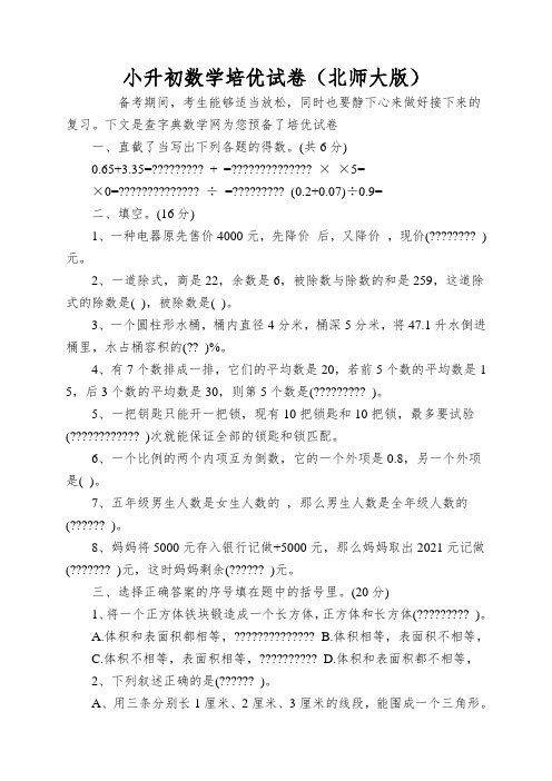 小升初数学培优试卷(北师大版)