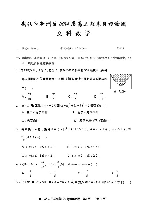 武汉市新洲区2014届高三期末目标检测数文试题