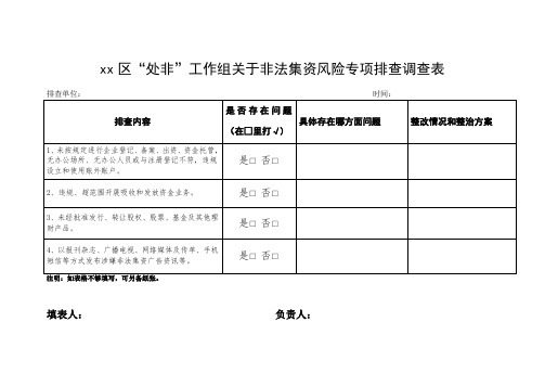 非法集资“处非”工作排查调查表