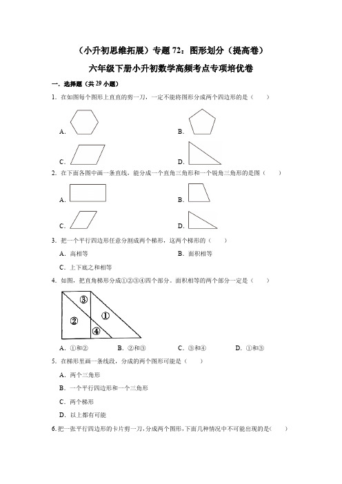 (小升初思维拓展)专题72图形划分(提高卷)