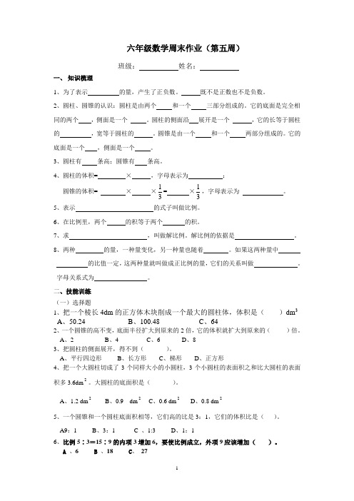 六年级下数学周末作业5