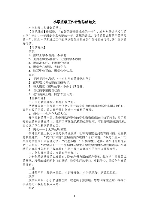 小学班级工作计划总结范文