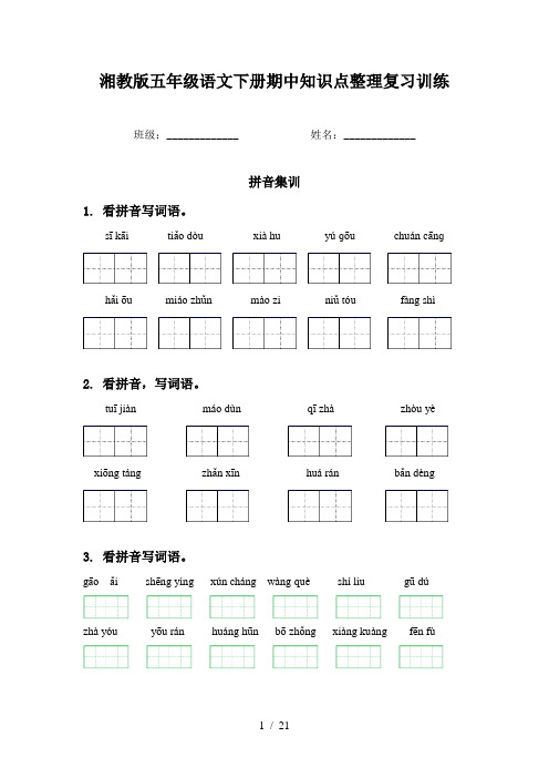 湘教版五年级语文下册期中知识点整理复习训练