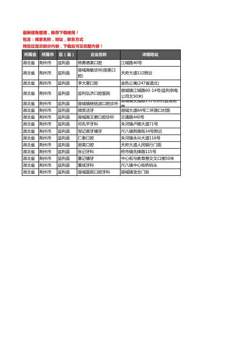 新版湖北省荆州市监利县牙科企业公司商家户名录单联系方式地址大全15家