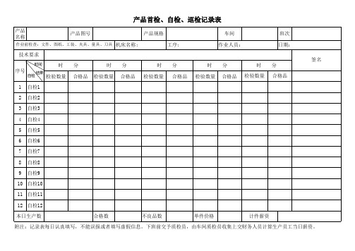 五金产品首检自检巡检记录表