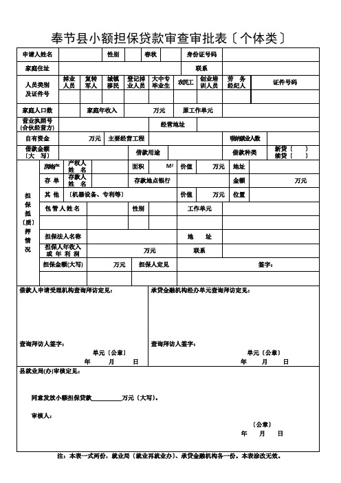 奉节县小额担保贷款审查审批表(个体类)