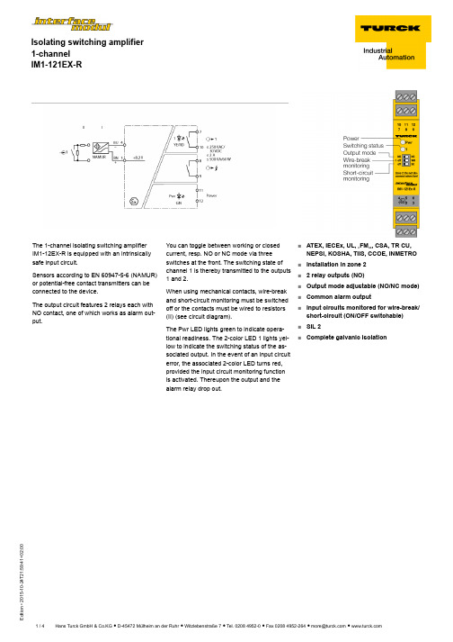 1-通道隔离开关放大器IM1-12EX-R 用户手册说明书