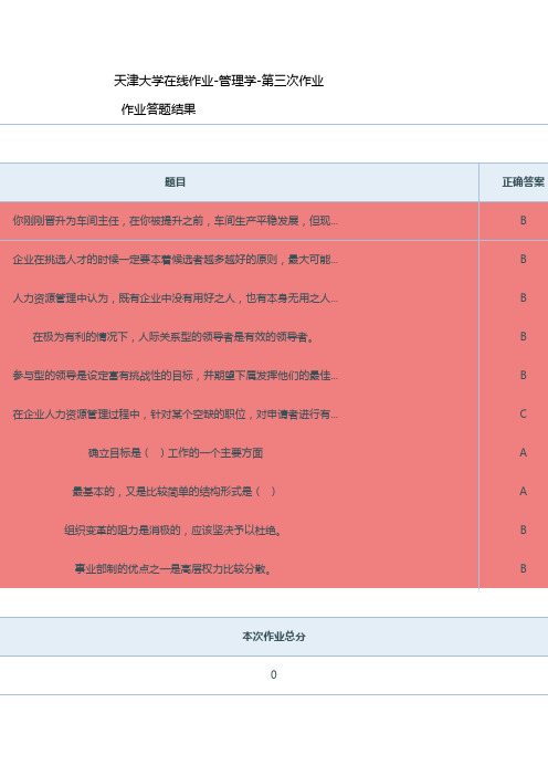 天津大学在线作业做题答案管理学(第三次作业) -