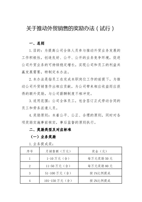 关于推动外贸销售的奖励办法