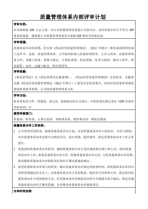 质量管理体系内部评审计划、方案3.21