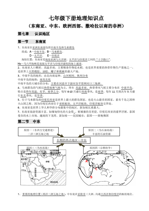 七年级下册地理知识点(东南亚、中东、欧洲西部、撒哈拉以南的非洲)