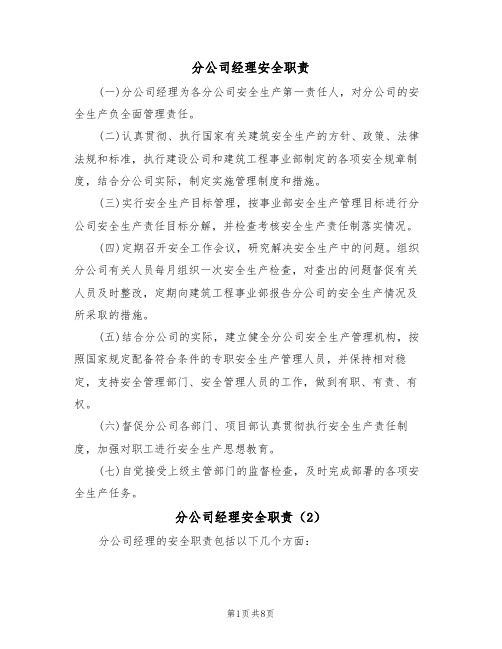 分公司经理安全职责（5篇）