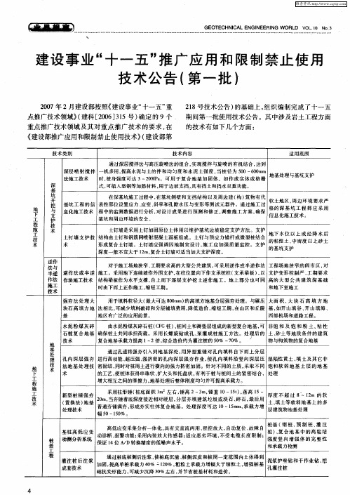 建设事业“十一五”推广应用和限制禁止使用技术公告(第一批)