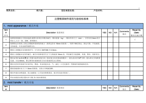 注塑模具设计制作标准规范与验收标准表